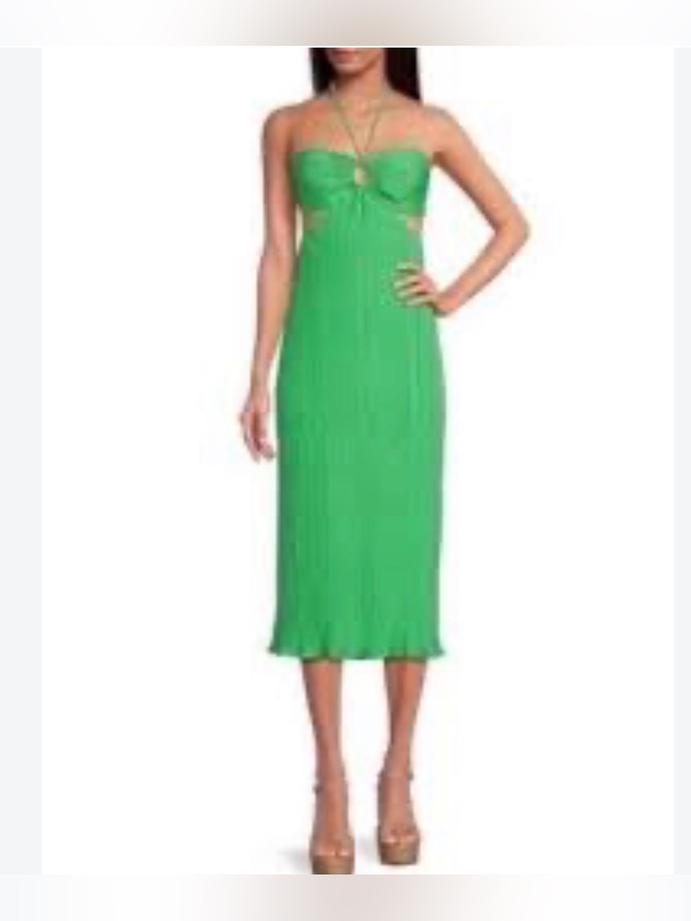 Gianni bini Strapless Green Midi Dress with Front Twist Detail size 10